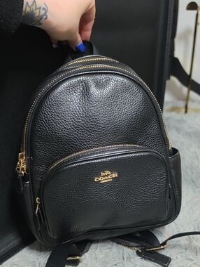 coach carrie pebble leather backpack bag - black/gold Buy Mini Court In Signature Canvas in Brown/ Black C8604 Online in Singapore Transition seamlessly from shoulder to crossbody with the detachable strap SpreeSuki - Coach Leather Mini